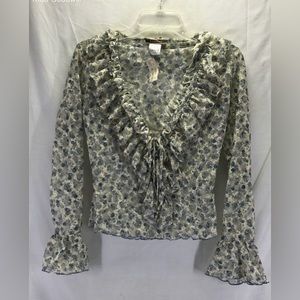 Women’s Sandro Blue, Beige and White Floral blouse Size Large